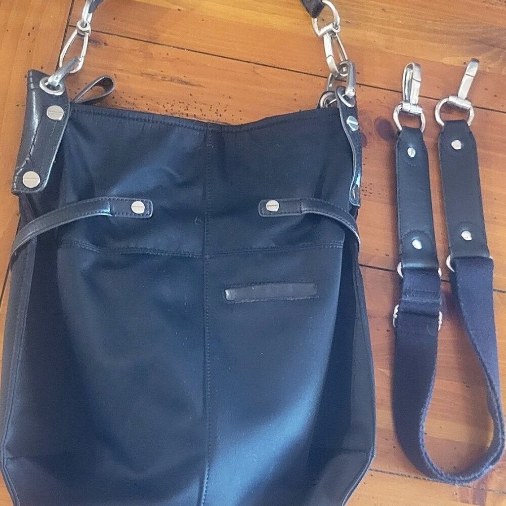 B-Makowski Black Buckled Shoulder Bag - Mixed Leather/Fabric - Picture 10 of 16